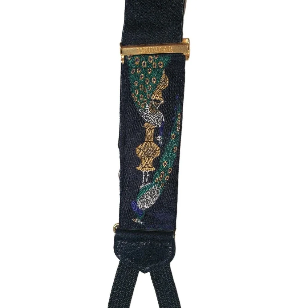 Trafalgar VG authentic black peacock urn feathers silk leather braces suspenders - Picture 11 of 16